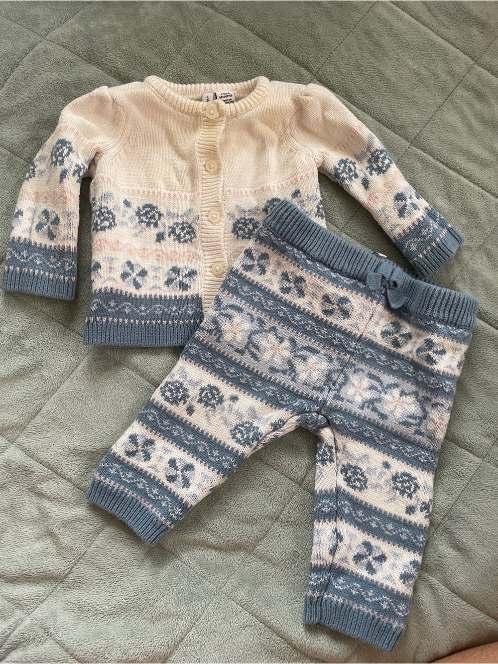 Janie and Jack Cream Knit Matching Set